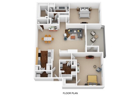 Floor plan for 2 beds, 2 baths, 1245 sqft